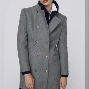 Zara Double-Breasted Wool Blend Trench Coat Womens Size XS Preppy Editorial